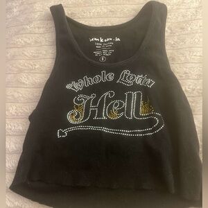 Black Tank Top with Rhinestone Design